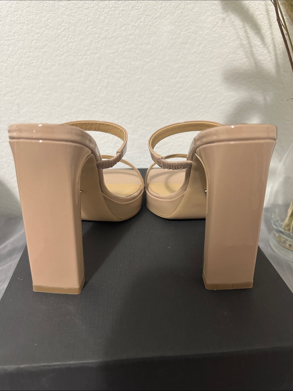 Tony Bianco Nude Patent Double-Strap Block Heel Sandals